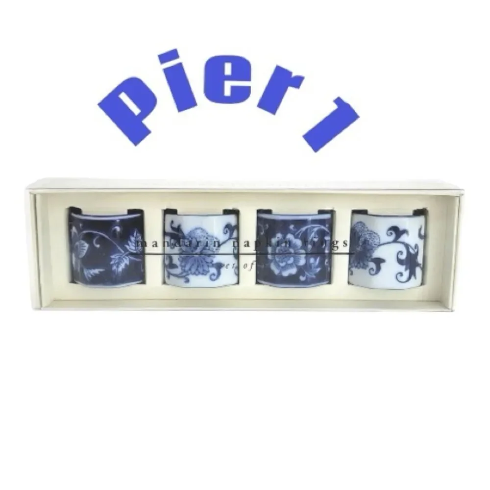 Pier 1 Blue and White Porcelain Napkin Rings 3 boxes